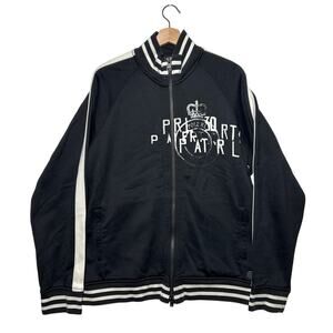 Polo Ralph Lauren Men’s XL Track Jacket Black Stripes Crest Logo Two-Way Zip